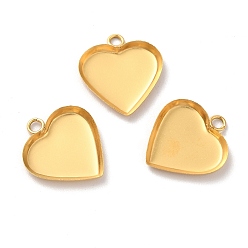 Golden Ion Plating(IP) 304 Stainless Steel Pendant Cabochon Settings, Plain Edge Bezel Cups, Heart, Golden, Tray: 11x12.5mm, 15x14x1.6mm, Hole: 1.6mm