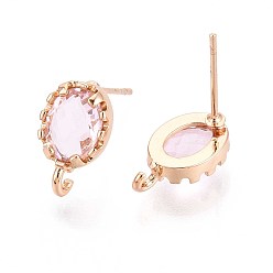 Pink Изделия из латуни, со стеклом и петлей, долговечный, овальные, золотой свет, розовые, 11.5x7.5 мм, отверстие : 1 мм, штифты : 0.7 мм