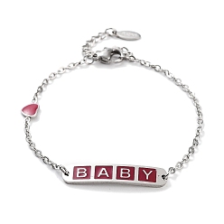 Темно-Красный 201 браслеты в форме сердца и прямоугольника из нержавеющей стали с звеньями Word Baby, женские браслеты с эмалью, темно-красный, 6-1/2 дюйм (16.5 см)