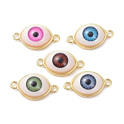 Mixed Color Brass Resin Links Connectors, Long-Lasting Plated, Real 18K Gold Plated, Evil Eye, Mixed Color, 11.5x21x6.5mm, Hole: 1.8mm