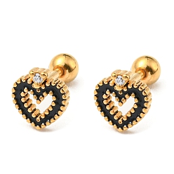 Antique Golden Ion Plating(IP) 304 Stainless Steel Stud Earrings, Hollow Heart, Antique Golden, 8x7.5mm