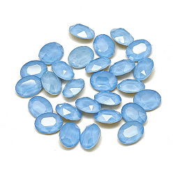 Sapphire DIY Pointed Back K9 Glass Rhinestone Cabochons, Random Color Back Plated, Mocha Style,  Faceted, Oval, Sapphire, 8x6x3.5mm