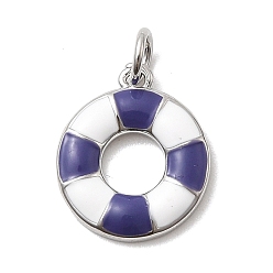 Сланцево-синий Латунь эмаль подвески, кольцо для плавания, стойки покрытие, долговечный, без кадмия и без свинца, платина, с целью перехода в кольце, синевато-серый, 15x13x2 мм, отверстие : 3 мм