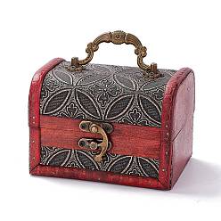 Gray Vintage Wooden Jewelry Box, Pu Leather Decorative Treasure Chest Boxes, with Carry Handle and Latch, Rectangle with Coin Pattern, Gray, 11.9x9.05x9cm