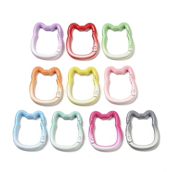 Mixed Color Spray Painted Alloy Spring Gate Rings, Gradient Color Cat Shape, Mixed Color, 35x28x4mm
