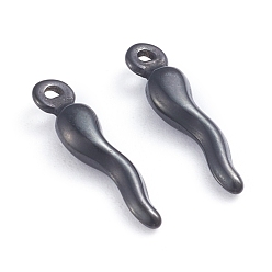 Electrophoresis Black 304 Stainless Steel Pendants, Horn of Plenty/Italian Horn Cornicello Charms, Ion Plating(IP), Electrophoresis Black, 17.5x4.5x3.5mm, Hole: 1mm