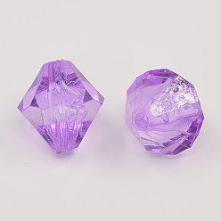 Violet Faceted Bicone Transparent Acrylic Beads, Dyed, Violet, 6mm, Hole: 1mm, about 5800pcs/500g