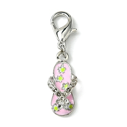 Pink Alloy Enamel Slipper Pendant Decorations, with Alloy Lobster Claw Clasps, Pink, 41.5mm