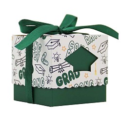 Green Senior Year Square Paper Candy Storage Box with Ribbon, Candy Gift Bags Graduation Party Favors Bags, Green, 6x6x6cm