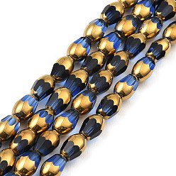 Cornflower Blue Faceted Electroplate Glass Beads Strands, Golden Plated, Oval, Cornflower Blue, 6.5~7x4mm, Hole: 0.8mm, about 50pcs/strand, 13.39''(34cm)