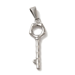 Stainless Steel Color 304 Stainless Steel Pendants, Key Charm, Stainless Steel Color, 34~35x11x3mm, Hole: 3x7.5mm