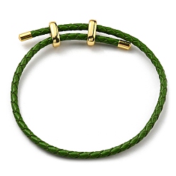 Green Leather Braided Cord Bracelets, Adjustable Bracelet, Green, Inner Diameter: 5/8~2-7/8 inch(1.5~7.3cm)