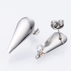 Stainless Steel Color 304 Stainless Steel Stud Earring Findings, with Loop, Teardrop, Stainless Steel Color, 20x9mm, Hole: 2.5mm, Pin: 0.8mm