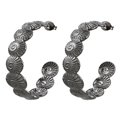 Black 304 Stainless Steel Shell Shape Stud Earrings for Women, Half Hoop Earrings, Ion Plating(IP), Black, 34x10mm