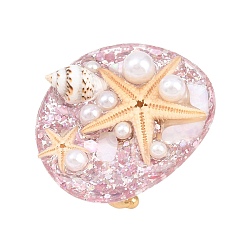 Лиловый 304 Открытые кольца для манжеты из нержавеющей стали и смолы, морская звезда в форме раковины, с акрилом, пайетками и имитацией пластикового жемчуга, сирень, 18 мм