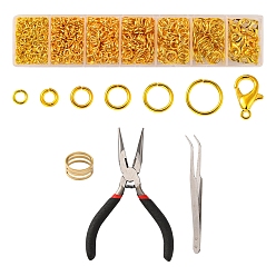 Golden & Stainless Steel Color DIY Jewelry Making Finding Kit, Including Brass Jump Rings, Zinc Alloy Lobster Claw Clasps, Tweezers, Brass Rings, Pliers, Golden & Stainless Steel Color, 1153Pcs/bag