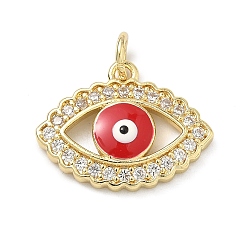 Красный Латунные микро проложить кубического циркония подвески, с эмалью, Злые чары глаз, долговечный, стойки покрытие, без свинца и без кадмия, реальный 18 k позолоченный, красные, 14x18.5x3.5 мм, отверстие : 3 мм