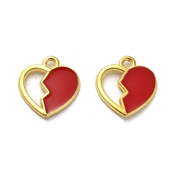 Red Alloy Enamel Charm, Golden, Heart Charm, Red, 14.5x14x1mm, Hole: 1.6mm