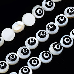 Черный Естественных пресноводных оболочки бисер нитей, с эмалью, плоские круглые с сглаза, чёрные, 6x3~4 мм, отверстие : 0.8 мм, около 62~63 шт / нитка, 14.96 дюйм ~ 15.35 дюйм (38~39 см)