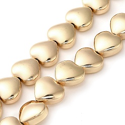 Светло-Золотое Покрытие Стеклянные бусины с гальваническим покрытием , сердце, свет позолоченные, 11x12.5x6 мм, отверстие : 1 мм, около 37 шт / нитка, 16.14'' (41 см)