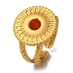 Красный Агат Природные сердолик кольца палец, плоские круглые золотистые тона 304 манжеты из нержавеющей стали для женщин, 16.5 мм, внутренний диаметр: регулируемый