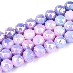 Средний Фиолетовый Антикоррозийные гальванические стеклянные бусины, имитация драгоценных камней, круглые, с покрытием AB цвета, граненые, два тона, средне фиолетовый, 9.5~10.2 мм, отверстие : 1.2 мм, около 55~57 шт / нитка, 14.17~14.96'' (36~38 см)