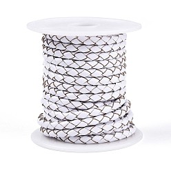 Белый Полый плетеный шнур из коровьей кожи, кожаная веревка для браслетов, круглые, белые, 4 мм, около 5.46 ярдов(5м)/рулон6