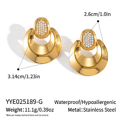 Настоящее золото 18K Плоские круглые серьги-гвоздики из нержавеющей стали, со стразами, реальный 18 k позолоченный, 31.4x26 мм