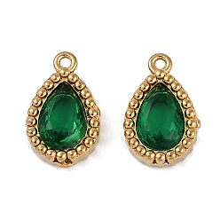 Зеленый Ионное покрытие (ip) 304 подвески из нержавеющей стали с микропаве из кубического циркония, реальный 18 k позолоченный, очарование слезы, зелёные, 10.5x6.5x3 мм, отверстие : 0.9 мм