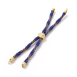 Dark Blue Nylon Cord Silder Bracelets, for Connector Charm Bracelet Making, with Rack Plating Golden Brass Findings, Long-Lasting Plated, Cadmium Free & Lead Free, Dark Blue, 8-5/8~9-1/8x1/8 inch(22~23x0.3cm), Hole: 2mm