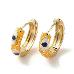 Orange Horse Eye Real 18K Gold Plated Brass Hoop Earrings, with Enamel, Orange, 22~22.5x6mm