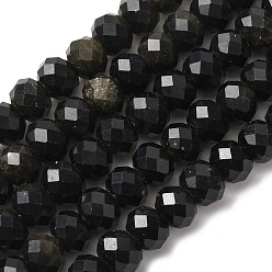 Золотой Обсидиан Естественный золотистый отлив обсидиан бисер пряди, рондель, граненые, 8x5.5~6 мм, отверстие : 1 мм, около 62 шт / нитка, 15.04'' (38.2 см)
