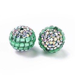 Green Tourmaline Polymer Clay Rhinestone Beads, Pave Disco Ball Beads, Round, Green Tourmaline, 16~17mm, Hole: 1.8mm