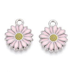 Pink Подвески из эмали и сплава, маргаритка, разноцветные, розовые, 16x13x2 мм, отверстие : 2 мм