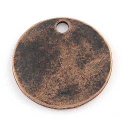Red Copper Tibetan Style Flat Round Alloy Pendants, Cadmium Free & Lead Free, Red Copper, 24x1.5mm, Hole: 2.5mm, about 282pcs/1000g