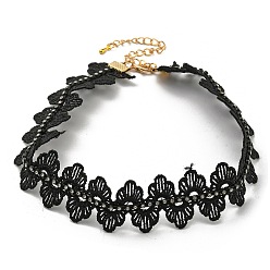 Black Polyester Lace Choker Necklaes, With Rhinestone, Black, 12.44 inch(31.6cm)