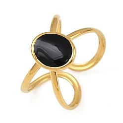 Черный Овальные 304 эмалированные манжеты из нержавеющей стали для женщин, ионное покрытие (ip), реальный 18 k позолоченный, чёрные, 13 мм, внутренний диаметр: регулируемый