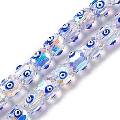 Синий Прозрачные стеклянные бусины от сглаза нити, с эмалью, граненые, баррель, синие, 9x8.5~10 мм, отверстие : 1.5 мм, около 40 шт / нитка, 13.46''~13.62'' (34.2~34.6 см)