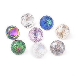 Mixed Color K5 Glass Rhinestone Cabochons, Pointed Back & Back Plated, Faceted, Flat Round, Mixed Color, 8x6.5mm