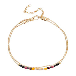 MI-B220422F Colorful Miyuki Beaded Double-Layer Bracelet with Gold Plated Wire, Unique Jewelry