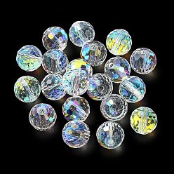 Clear AB AB Color Plated Glass Beads, Faceted Round, Clear AB, 10x9mm, Hole: 1.5mm