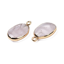 Rose Quartz Natural Rose Quartz Pendants, with Light Gold Plated Brass Findings, Oval, 22~22.5x13~13.5x4.5~5mm, Hole: 1.6mm
