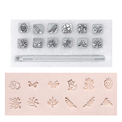Flower 45# Steel Leather Stamping Tool Set, with Stamping Handle, for Leather Craft, Floral Pattern, Handle: 9.2x0.8cm, Stamp: 1x1cm