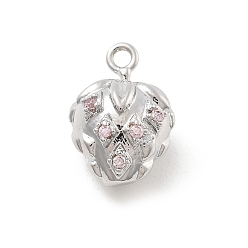 Платина Латунные микро проложить кубического циркония подвески, без кадмия, без никеля и без свинца, клубника прелести, платина, 12x8.5x6.5 мм, отверстие : 1.2 мм