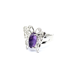 Amethyst Natural Amethyst Finger Ring, Butterfly, Butterfly: 21x21mm