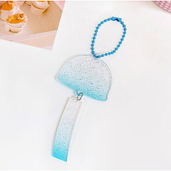 Sky Blue Gradient Color Transparent Acrylic Keychain Blanks, with Ball Chains and Glitter Powder, Wind Chime, Sky Blue, 14.5cm
