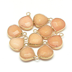 Sandy Brown Natural White Jade Pendants, with Nickel Free Brass Findings, Faceted, Dyed, teardrop, Golden, Sandy Brown, 17.5x13.5x6.5mm, Hole: 2mm