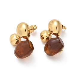 Седло Коричневый 304 из нержавеющей стали серьги, с пластиковым акрилом, ионное покрытие (ip), золотые, самородки, седло коричневый, 21.5x18.5 мм