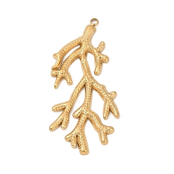 Others 304 Stainless Steel Pendants, Ion Plating(IP), Marine Organism Charm, Real 18K Gold Plated, Coral, 47x22x2mm, Hole: 2mm