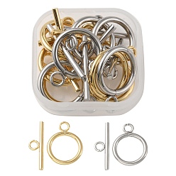 Golden & Stainless Steel Color 10 Sets 2 Styles 304 Stainless Steel Toggle Clasps, Ring, Golden & Stainless Steel Color, Ring: 20.5~21x15.5~16x2mm, Hole: 3mm, Bar: 23x7x2mm,  5 sets/style